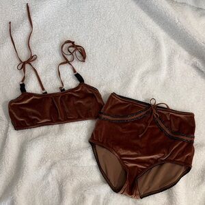 Solstice Brown Velvet Bralette & High-Waist Brief Set